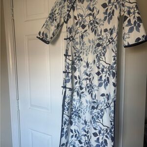 Elegant Blue and White Floral Dress